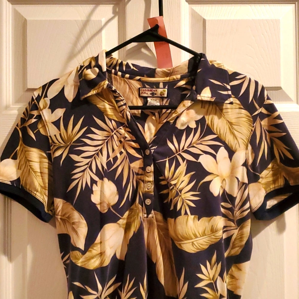 Caribbean Joe Hawaiian aloha polo shirt, Small